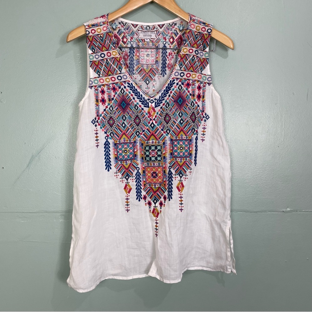 Johnny Was Workshop Shankara White Tank V Neck Embroider Size XS - Picture 2 of 11